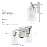 Hartland 13-inch 2-light Brushed Nickel Vanity Light with Seeded Glass