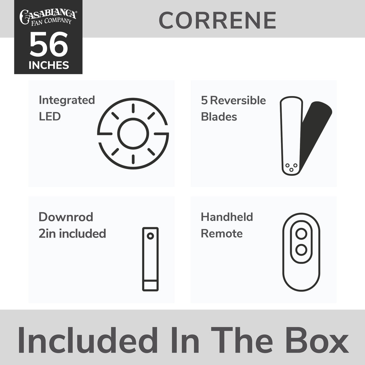 Casablanca 56 inch Correne Brushed Nickel Ceiling Fan with LED Light Kit and Handheld Remote