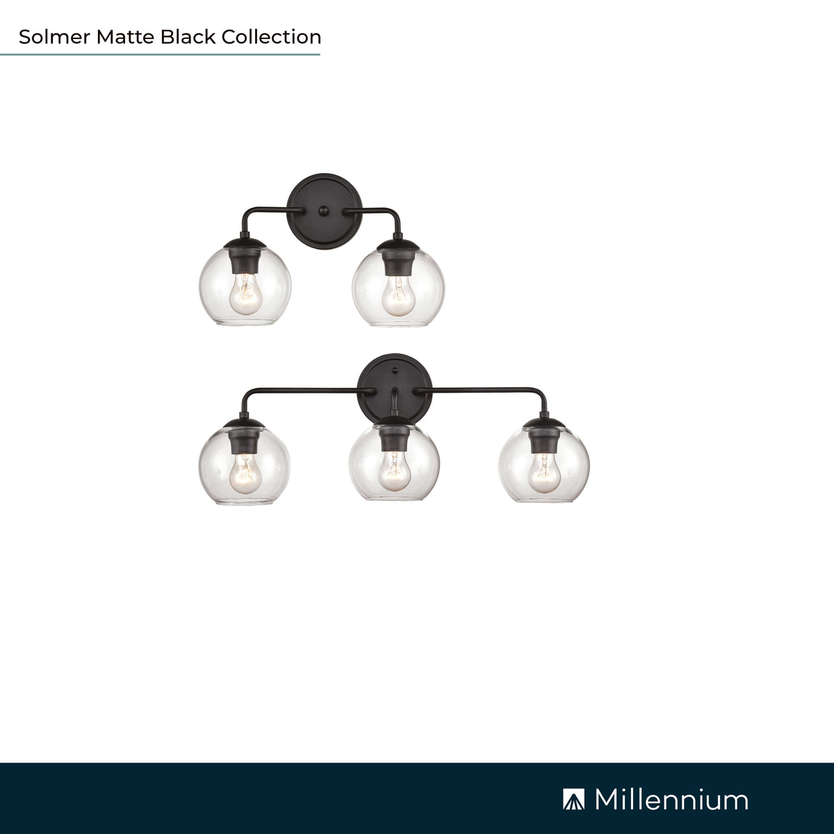 16'' Solmer Matte Black 2 Light Bath Vanity