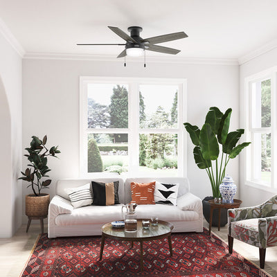 52 inch Anisten Matte Black Low Profile Ceiling Fan with LED Light Kit and Pull Chain