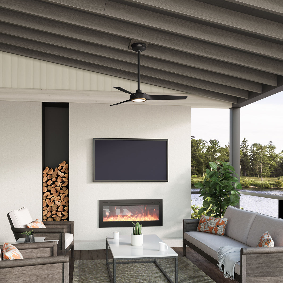 44 inch Zentech Wi-Fi ENERGY STAR® Matte Black Damp Rated Ceiling Fan with LED Light Kit and Handheld Remote