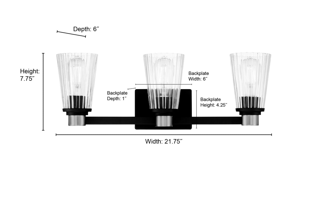 21.75'' Lustria Matte Black 3 Light Bath Vanity