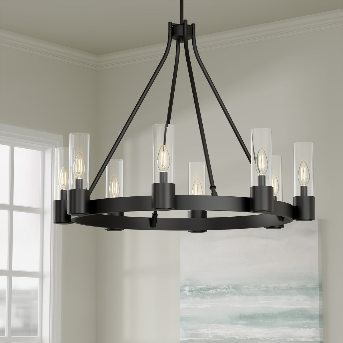 26.25'' Evandrel Matte Black 8 Light Chandelier