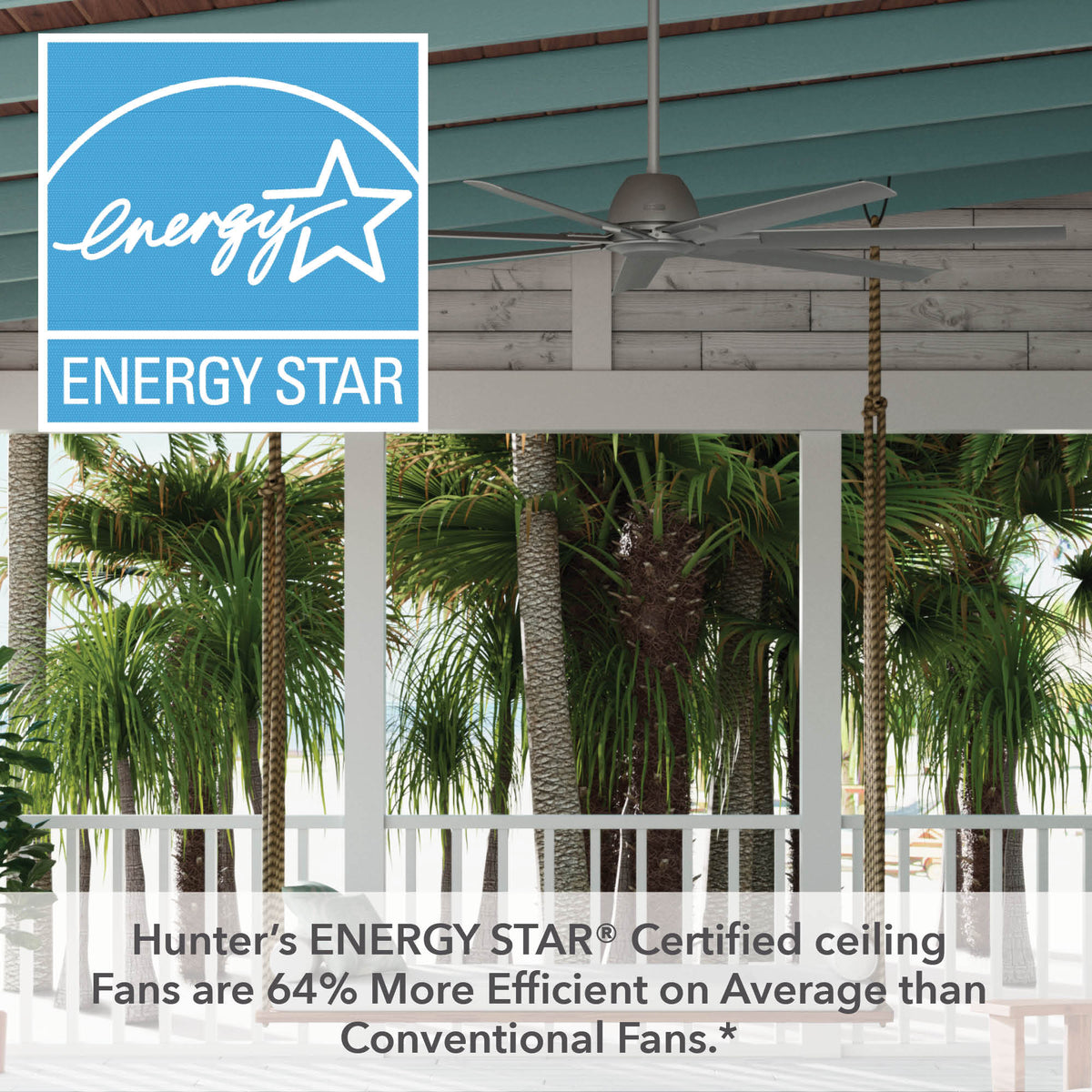 72 inch Downtown ENERGY STAR® Matte Silver Damp Rated Ceiling Fan and Wall Control