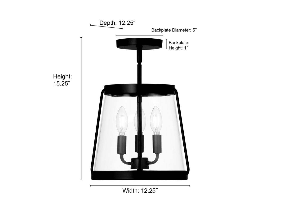 15.25'' Adabella Vintage BrassClear 3 Light Semi-Flush Mount