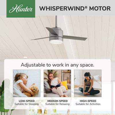 44 inch Gilmour Matte Silver Damp Rated Ceiling Fan with LED Light Kit and Handheld Remote