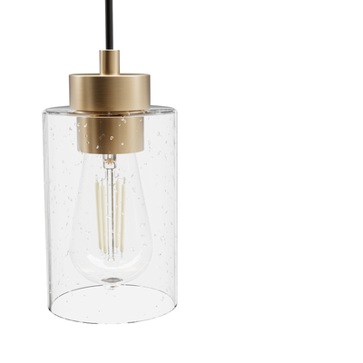 Hartland 26.75-inch 3-light Alturas Gold Linear Pendant Cluster with Seeded Glass