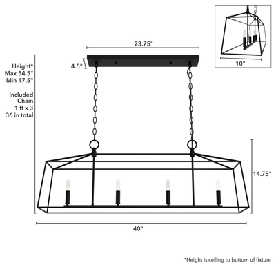 Fair Oaks 40-inch 4-light Matte Black Linear Chandelier