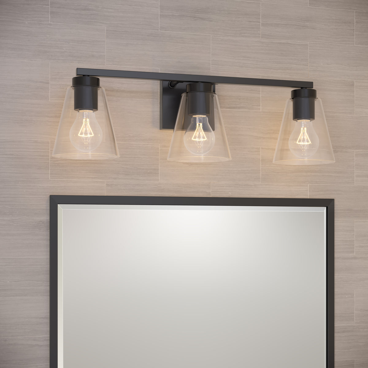 22-inch Strayhan Matte Black 3-Light Clear Glass Bathroom Vanity Light