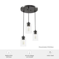 Hartland 13.75-inch 3-light Noble Bronze Round Pendant Cluster with Seeded Glass