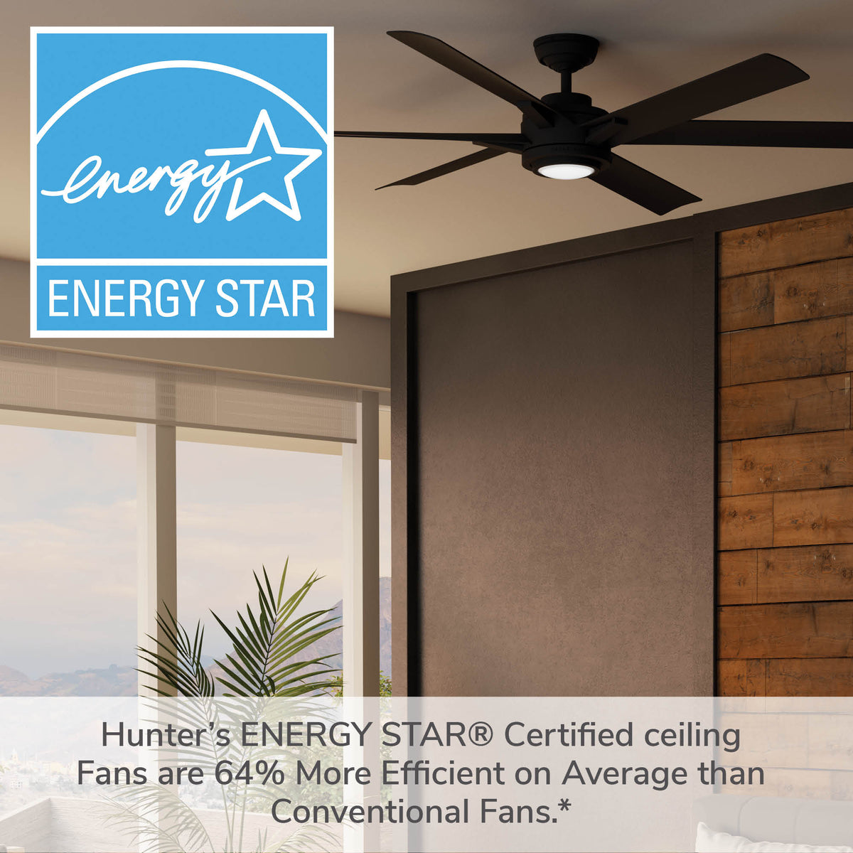 Casablanca 65 inch Melia ENERGY STAR® Matte Black Damp Rated Ceiling Fan with LED Light Kit and Wall Control and Handheld Remote