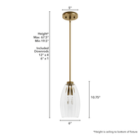 Rossmoor 6-inch 1-light Luxe Gold Pendant with Clear Fluted Glass