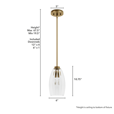 Rossmoor 6-inch 1-light Luxe Gold Pendant with Clear Fluted Glass