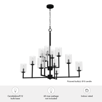 Kerrison 40.5-inch 12-light Natural Black Iron Chandelier with Seeded Glass