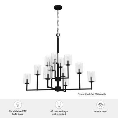 Kerrison 40.5-inch 12-light Natural Black Iron Chandelier with Seeded Glass