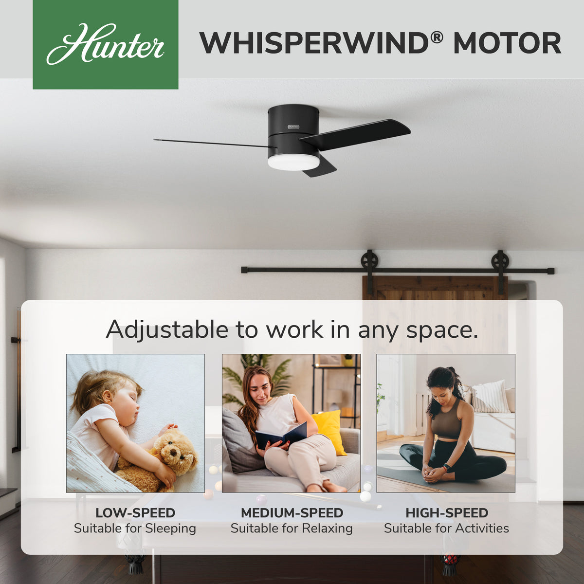 52 inch Minimus Matte Black Low Profile Ceiling Fan with LED Light Kit and Handheld Remote