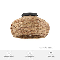Cambria 14-inch 1-light Matte Black Flush Mount Ceiling Light with Natural Seagrass Shade