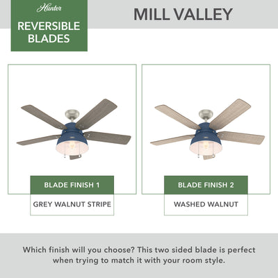52 inch Mill Valley Indigo Blue Damp Rated Ceiling Fan with LED Light Kit and Pull Chain