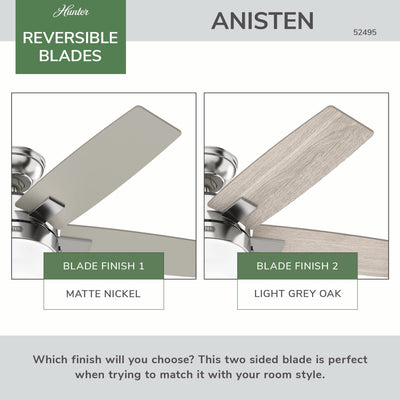 44 inch Anisten Brushed Nickel Ceiling Fan with LED Light Kit and Pull Chain
