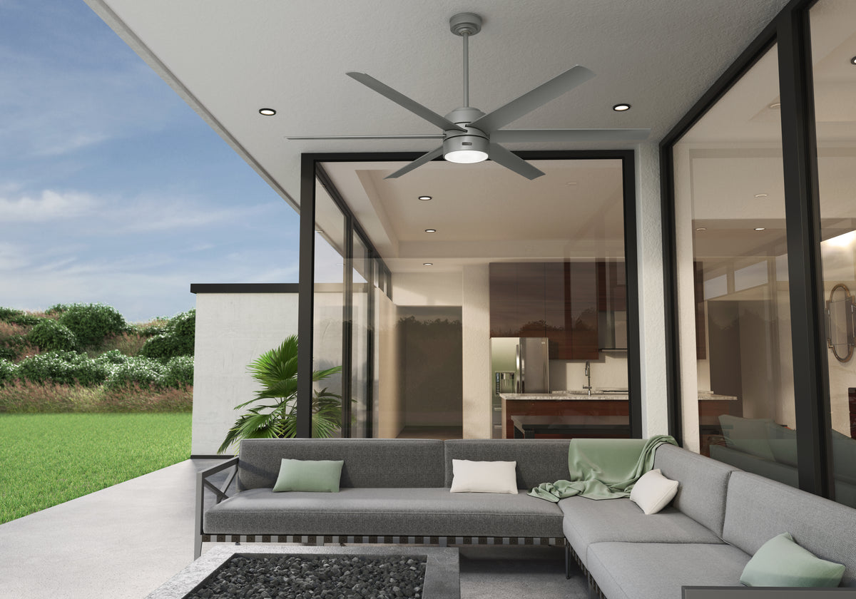 72 inch Solaria ENERGY STAR® Matte Silver Damp Rated Ceiling Fan with LED Light Kit and Wall Control