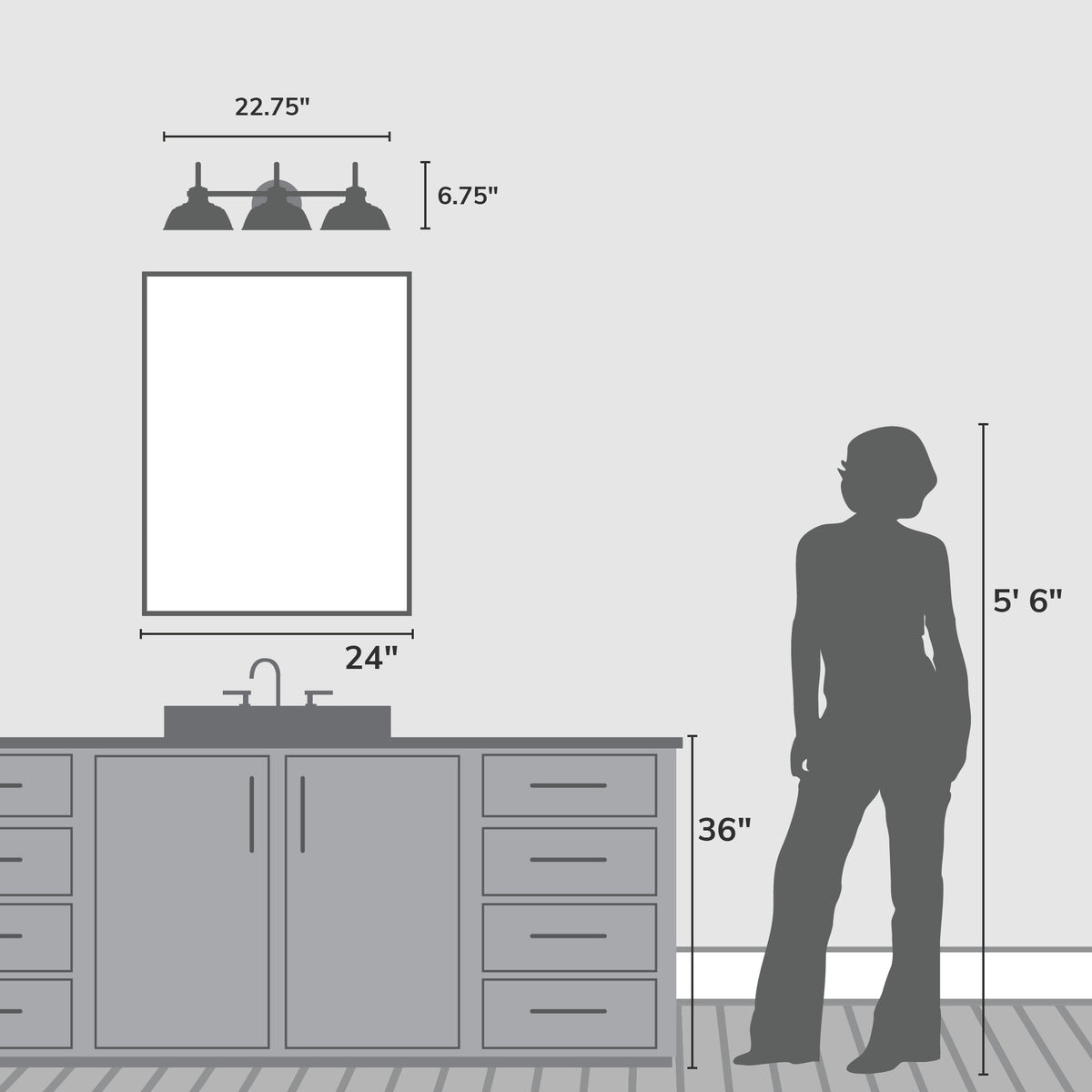 Mill Valley 23-inch 3-light Matte Black Vanity Light with Matte Black Metal Shade