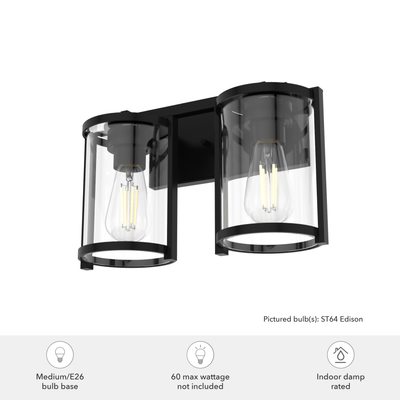 Astwood 15.5-inch 2-light Matte Black Vanity Light with Clear Glass