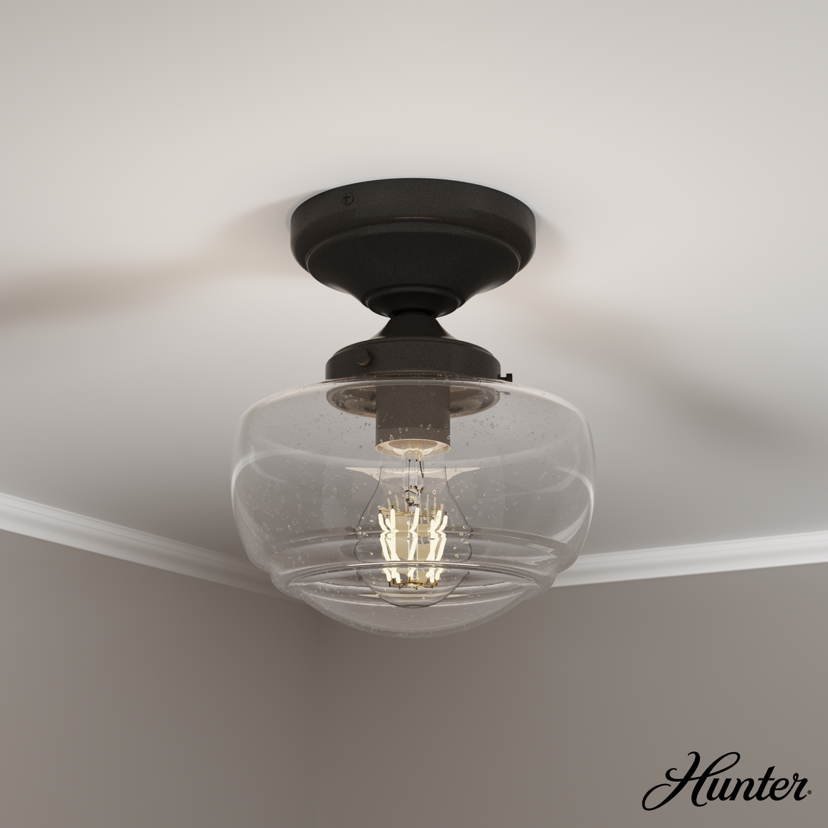 Saddle Creek 7.5-inch 1-light Noble Bronze Semi-Flush Mount with Seeded Glass