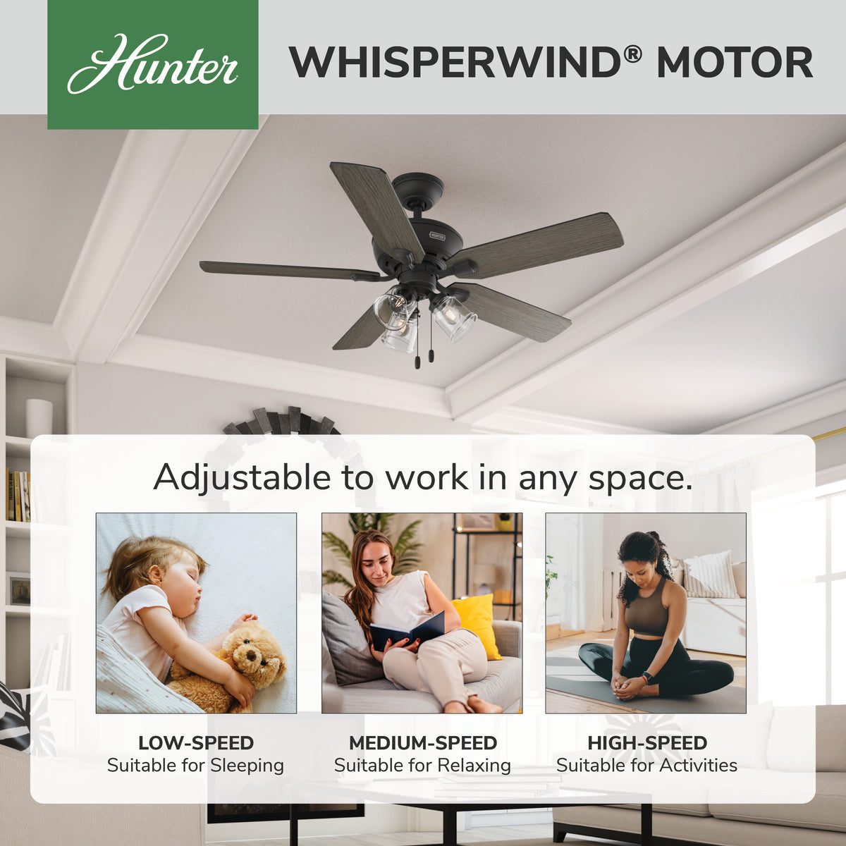 52 inch Rosner Matte Black Ceiling Fan with LED Light Kit and Pull Chain