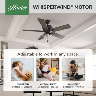 52 inch Rosner Matte Black Ceiling Fan with LED Light Kit and Pull Chain
