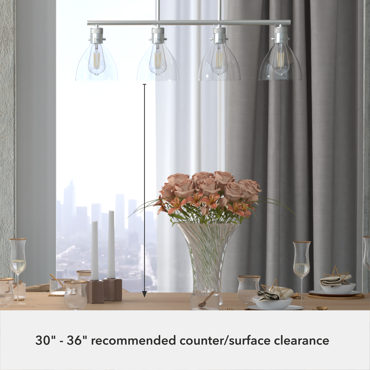 Van Nuys 32-inch 4-light Brushed Nickel Linear Chandelier with Clear Glass