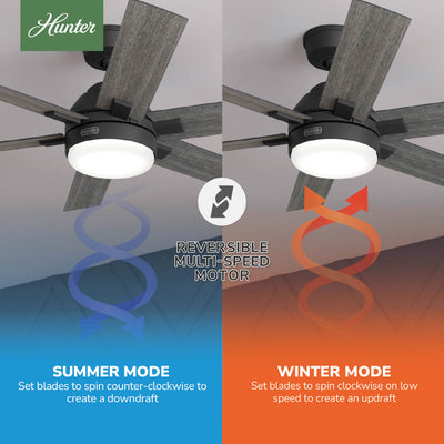 52 inch Georgetown ENERGY STAR® HunterExpress Matte Black Ceiling Fan with LED Light Kit and Handheld Remote