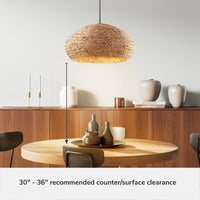 Cambria 24-inch 3-light Matte Black Pendant with Natural Seagrass Shade Mushroom Design