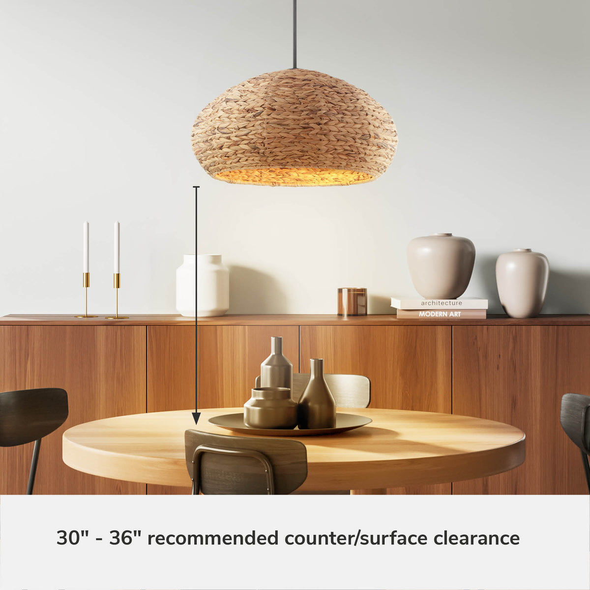 Cambria 24-inch 3-light Matte Black Pendant with Natural Seagrass Shade Mushroom Design