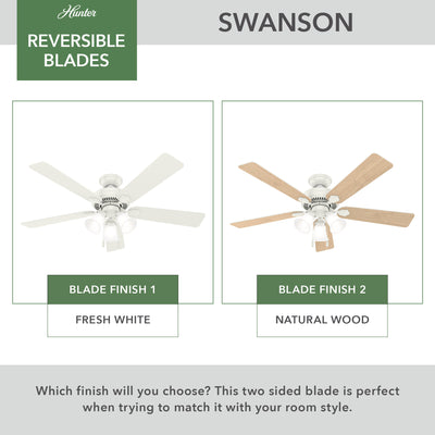 52 inch Swanson Fresh White Ceiling Fan with LED Light Kit
