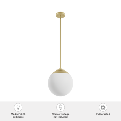 Hepburn 12-inch 1-light Modern Brass Globe Pendant with Cased White Glass