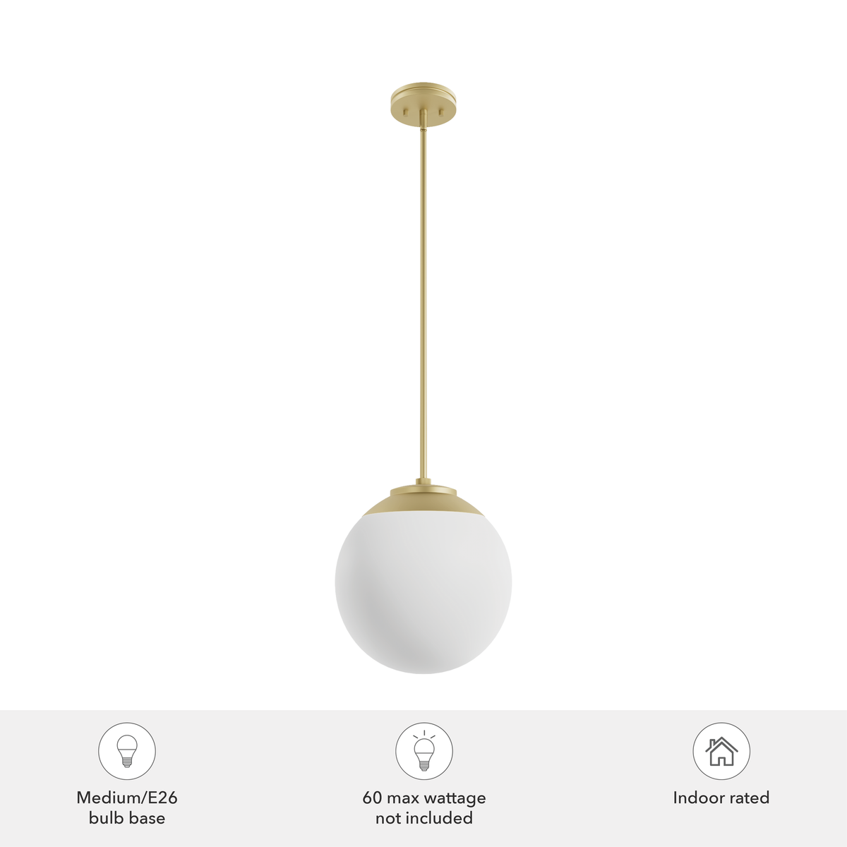 Hepburn 12-inch 1-light Modern Brass Globe Pendant with Cased White Glass