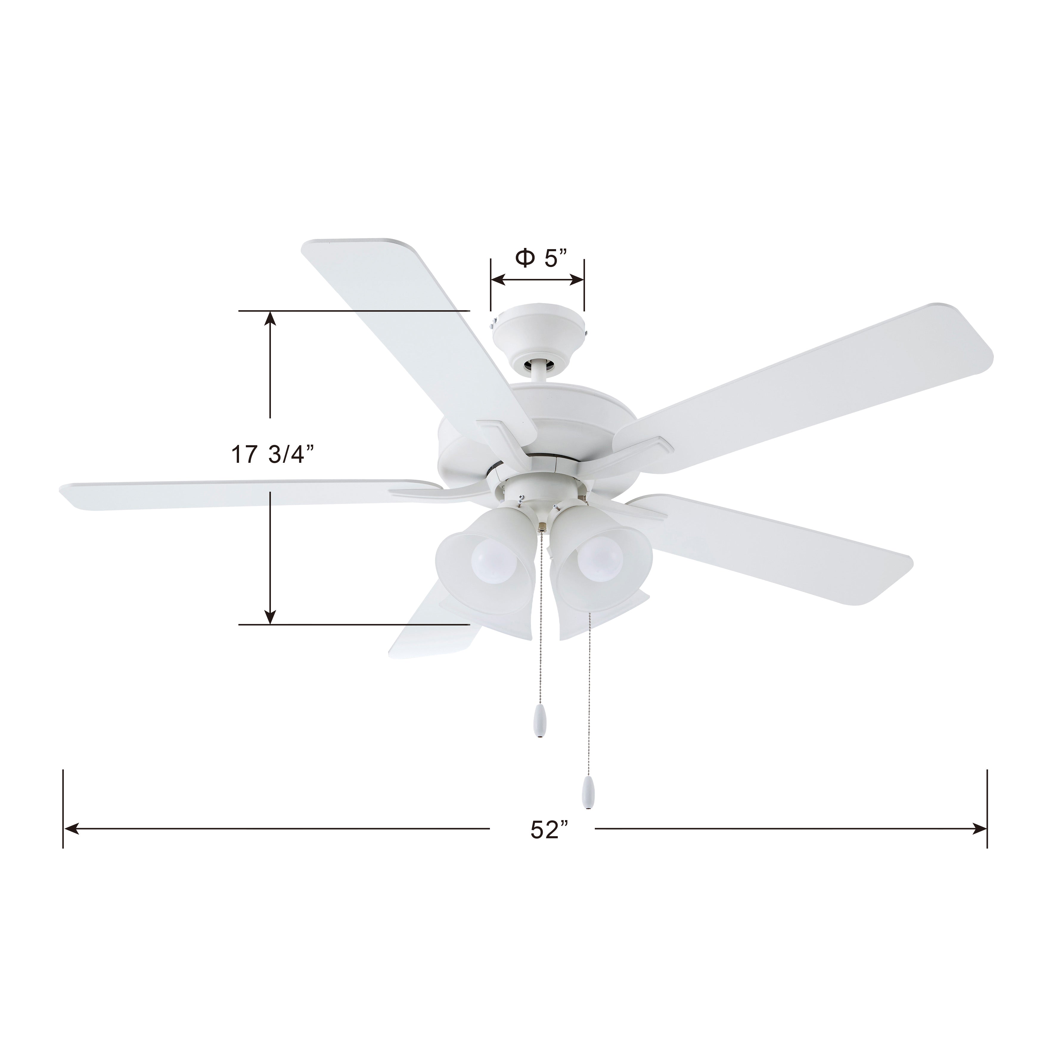 52 Inch Marisella AC Alabaster White Indoor Ceiling Fan 5-Blade 4 Lights Reversible