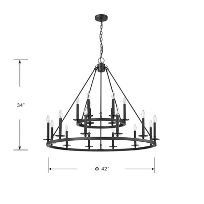 42-inch Florence Matte Black 18-Light Chandelier