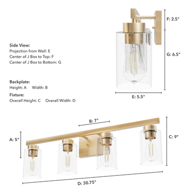 Hartland 31-inch 4-light Alturas Gold Vanity Light with Seeded Glass