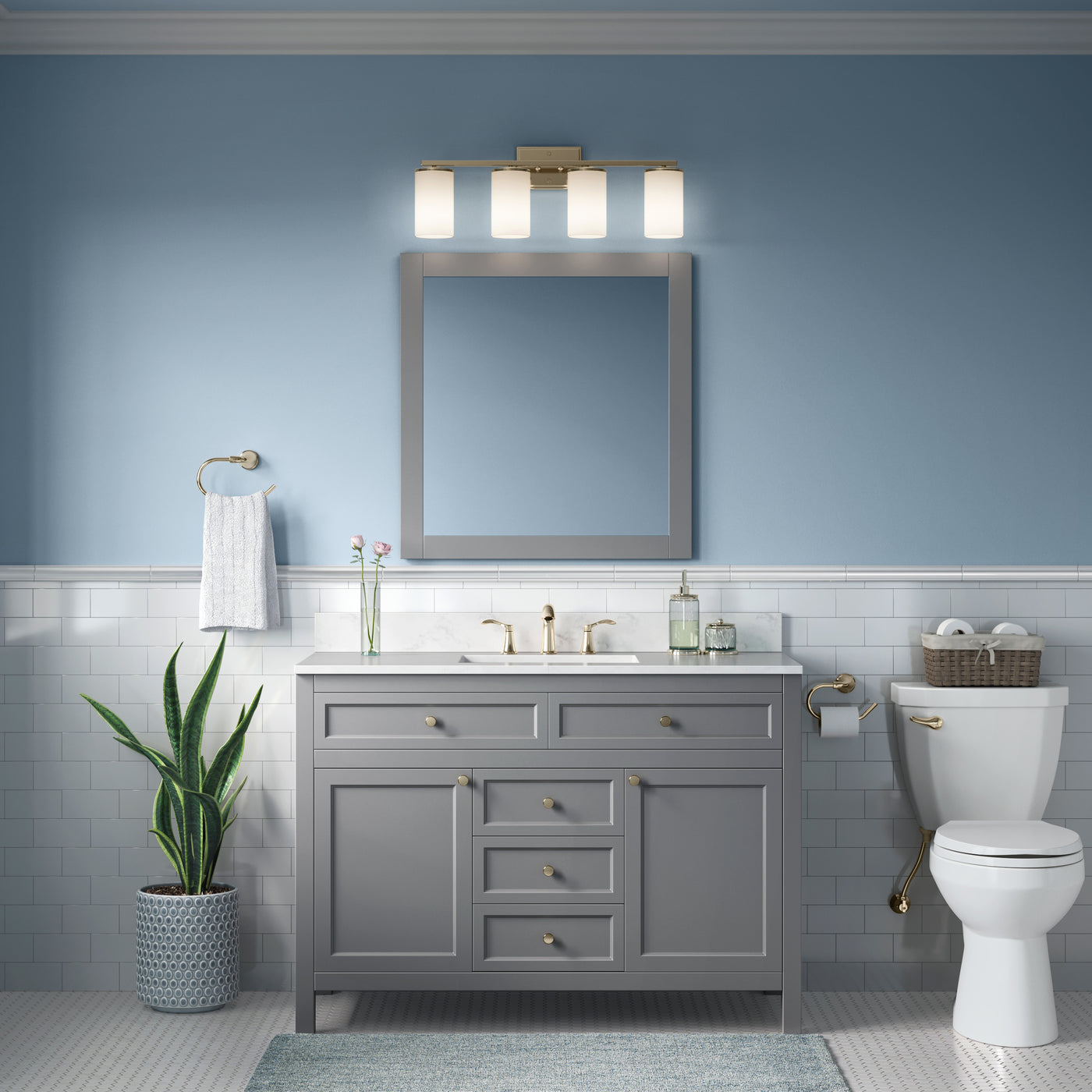 27.75-inch Verlana Modern Gold 4-Light Etched White Glass Bathroom Vanity Light