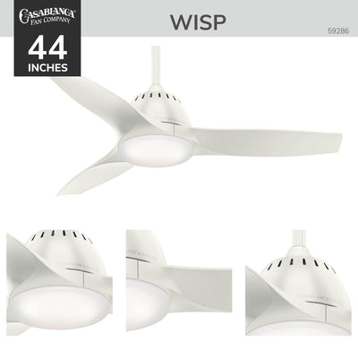Casablanca 44 inch Wisp Fresh White Ceiling Fan with LED Light Kit and Handheld Remote