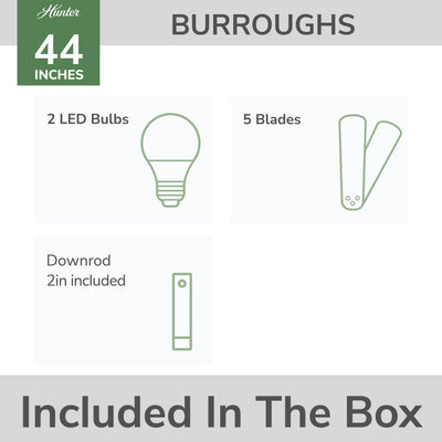 44 inch Burroughs Matte Black Ceiling Fan with LED Light Kit and Pull Chain