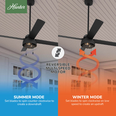 52 inch Spring Mill Matte Black Damp Rated Ceiling Fan with LED Light Kit and Pull Chain