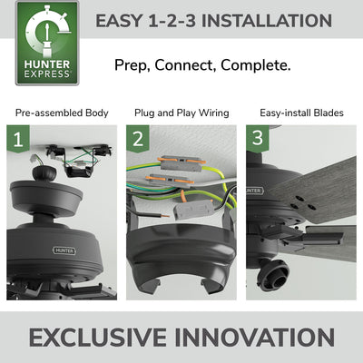 52 inch Fonthill ENERGY STAR® HunterExpress Matte Black Ceiling Fan with LED Light Kit and Handheld Remote