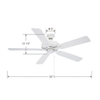52 Inch Coltstaff AC Alabaster White Indoor Ceiling Fan 5-Blade Reversible