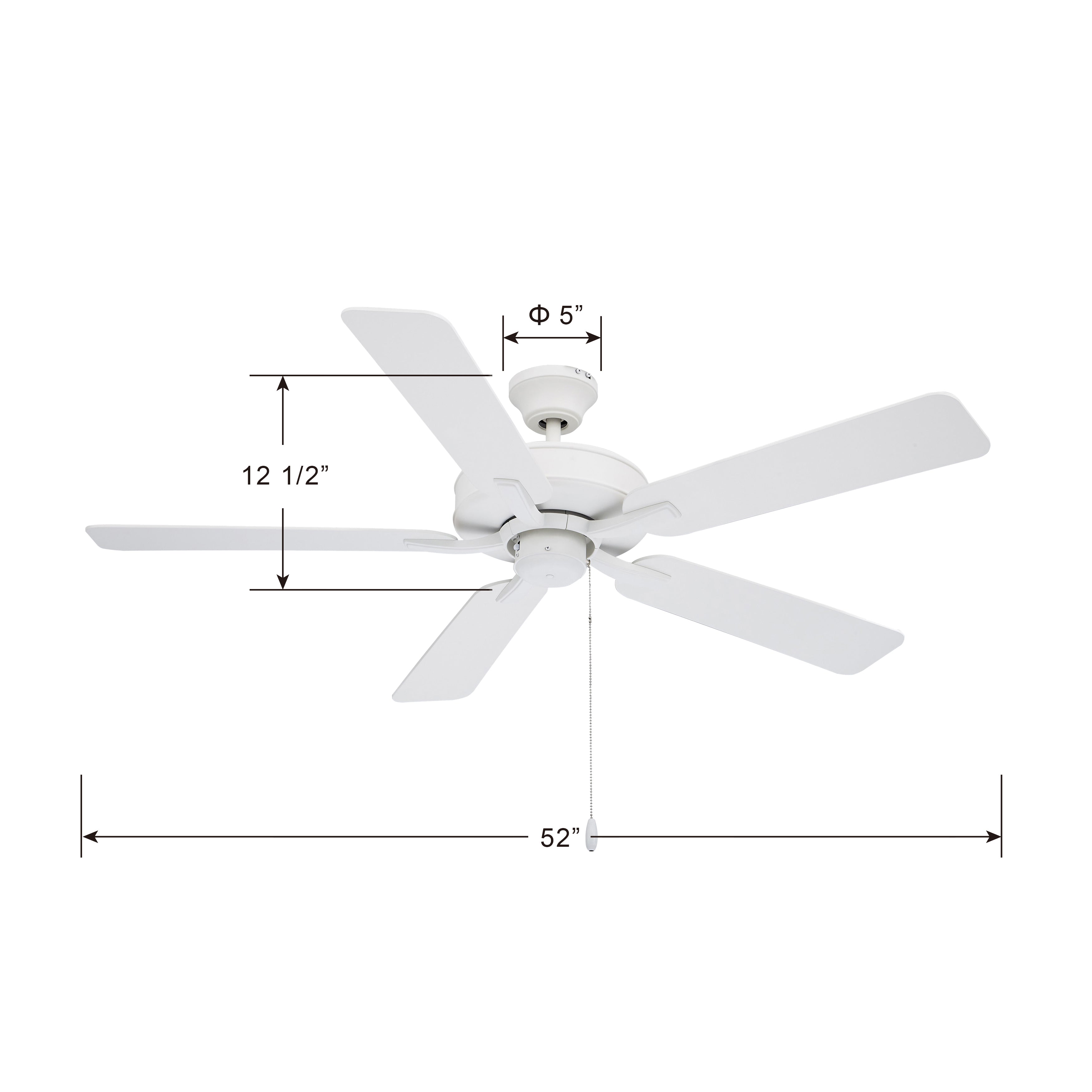 52 Inch Coltstaff AC Alabaster White Indoor Ceiling Fan 5-Blade Reversible