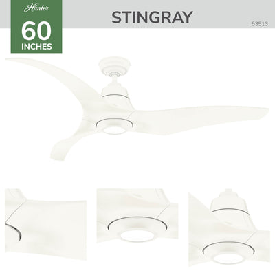 Casablanca 60 inch Stingray ENERGY STAR® Matte White Damp Rated Ceiling Fan with LED Light Kit and Handheld Remote