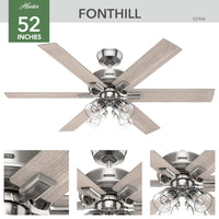 52 inch Fonthill ENERGY STAR® HunterExpress Brushed Nickel Ceiling Fan with LED Light Kit and Handheld Remote