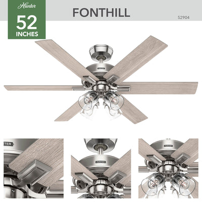52 inch Fonthill ENERGY STAR® HunterExpress Brushed Nickel Ceiling Fan with LED Light Kit and Handheld Remote