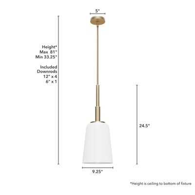 Nolita 9.25-inch 1-light Alturas Gold Pendant with Cased White Glass